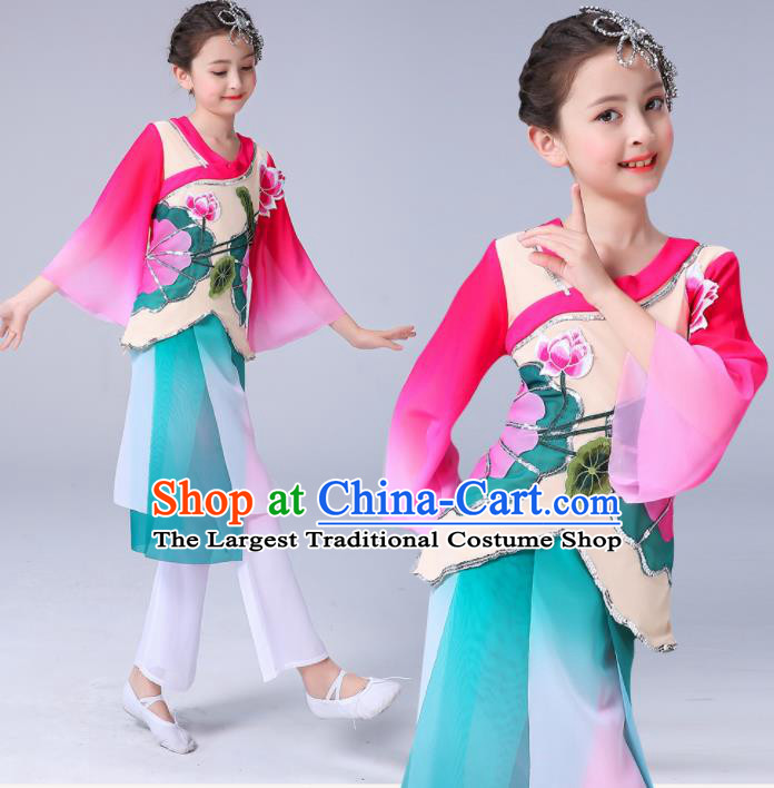 China Girl Stage Performance Dancewear Umbrella Dance Clothing Lotus Dance Outfits Children Classical Dance Costumes