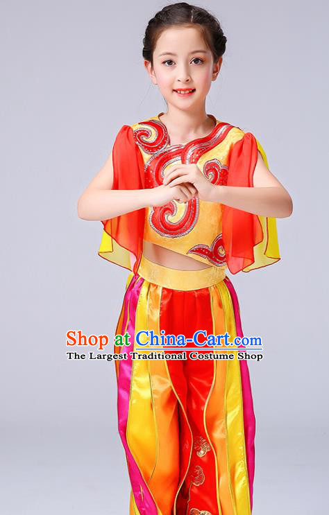 Chinese Children Yangko Dance Red Uniforms Folk Dance Costumes Girl Drum Dance Dress Yangge Performance Clothing