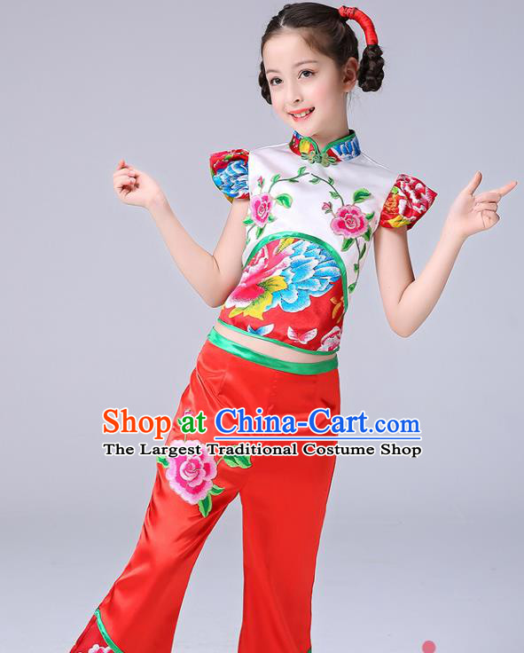 Chinese Folk Dance Costumes Girl Drum Dance Red Dress New Year Performance Clothing Children Yangko Dance Uniforms