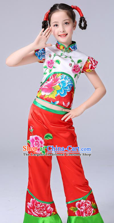 Chinese Folk Dance Costumes Girl Drum Dance Red Dress New Year Performance Clothing Children Yangko Dance Uniforms