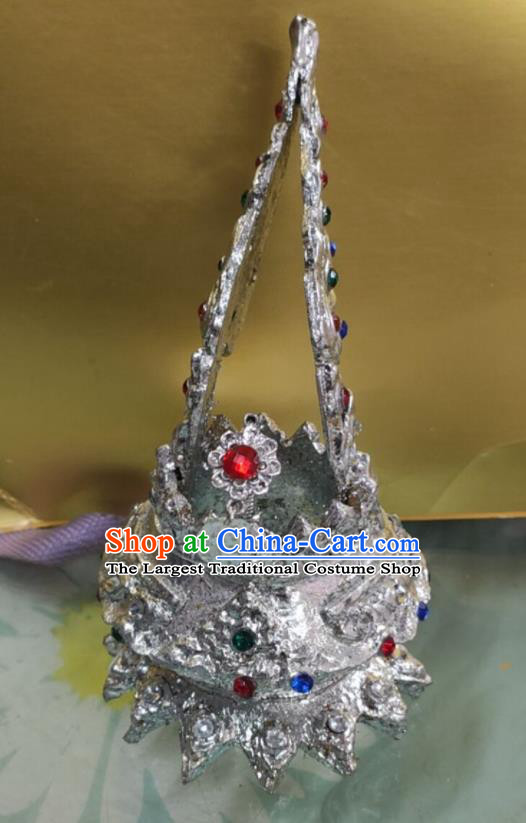 Thailand Stage Performance Hair Accessories Queen Argent Royal Crown Asian Folk Dance Peacock Tiara Headpiece