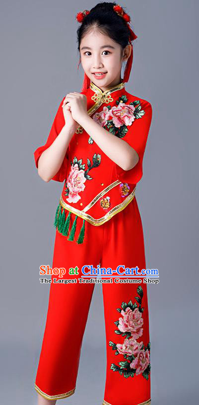 Chinese Yangko Dance Costumes Girl Drum Dance Dress New Year Performance Clothing Children Folk Dance Red Uniforms