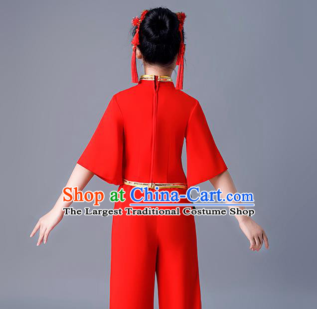 Chinese Yangko Dance Costumes Girl Drum Dance Dress New Year Performance Clothing Children Folk Dance Red Uniforms
