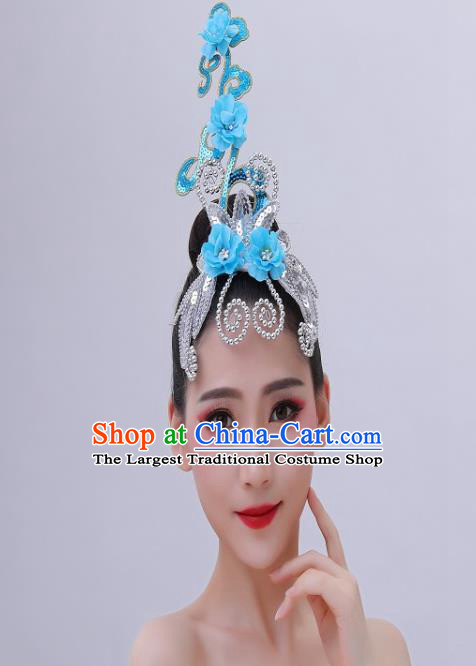 Chinese Handmade Fan Dance Performance Hair Crown Folk Dance Blue Plum Headpiece Yangko Dance Hair Accessories