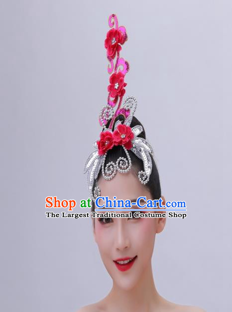 Chinese Folk Dance Hair Accessories Yangko Dance Headdress Handmade Fan Dance Rosy Plum Hair Crown