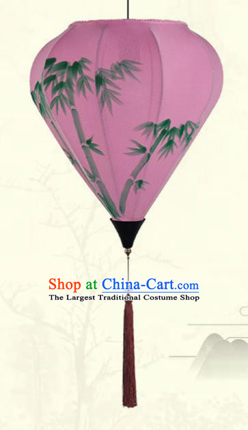 China Traditional New Year Hanging Lanterns Handmade Painting Bamboo Lantern Classical Pink Cloth Diamond Lamp