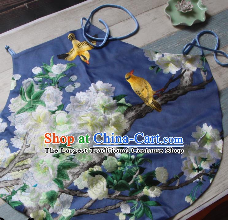 Chinese Traditional Navy Silk Stomachers National Woman Undergarment Suzhou Embroidered Pear Blossom Bellyband