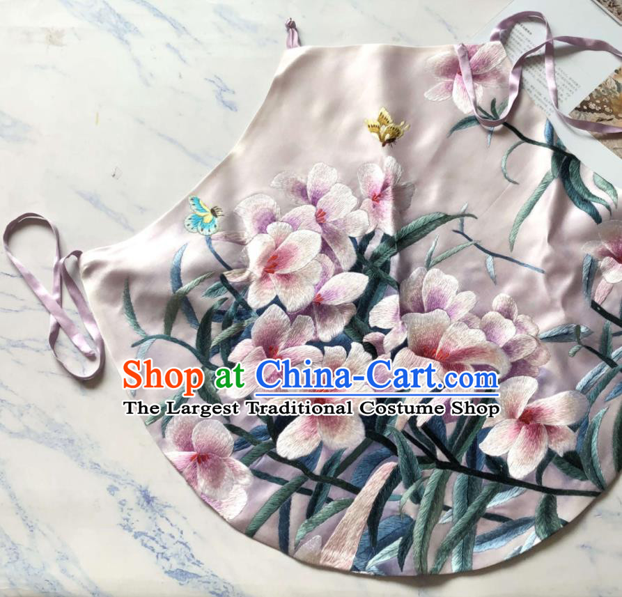 Chinese Suzhou Embroidered Orchids Bellyband Traditional Light Pink Silk Stomachers Clothing National Woman Underwear