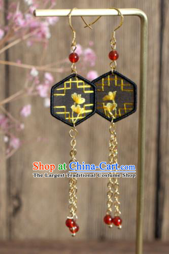 China Suzhou Embroidered Ginkgo Leaf Earrings National Cheongsam Ear Jewelry Handmade Golden Tassel Ear Accessories