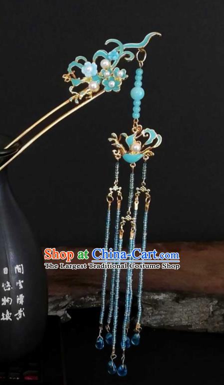 Chinese Handmade Beads Tassel Hairpin Traditional Ming Dynasty Hair Accessories Ancient Noble Lady Hair Clip