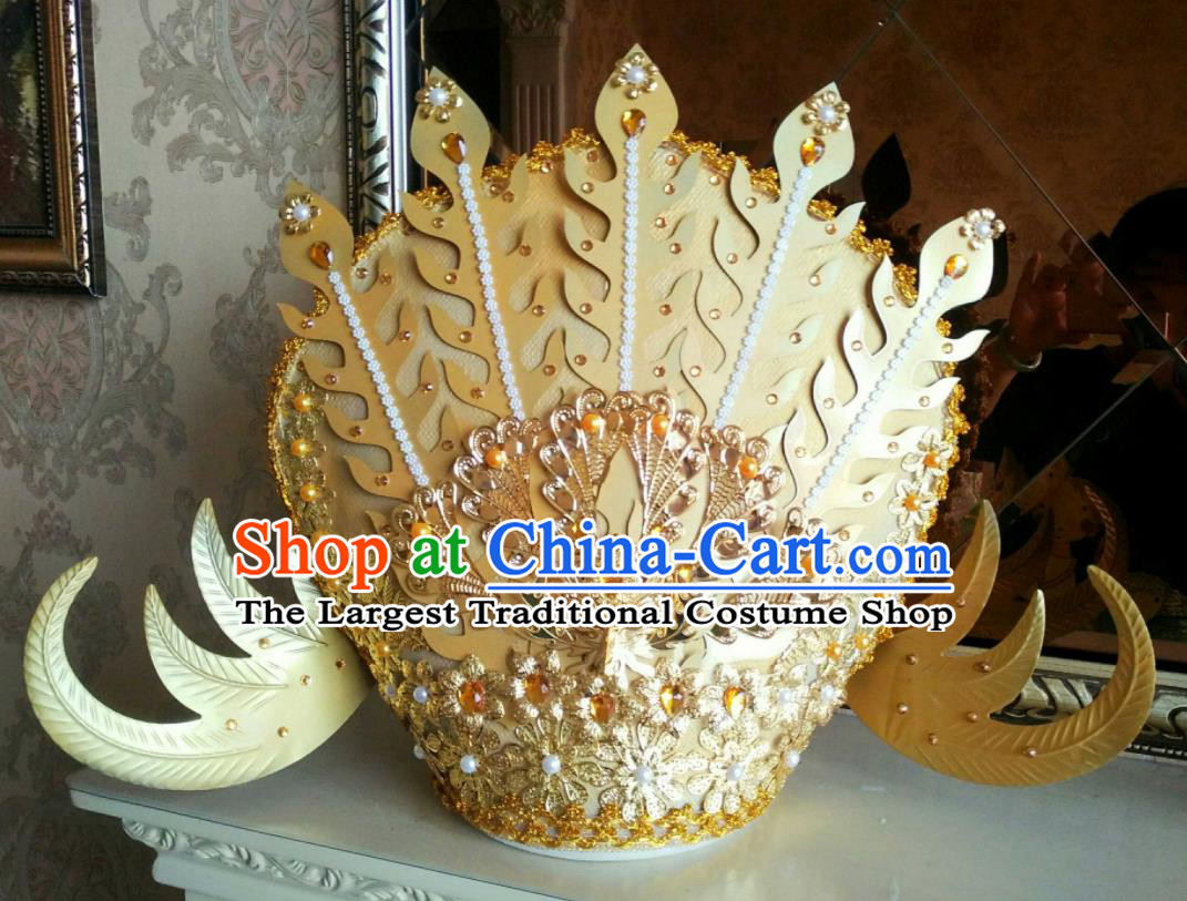 China Cosplay Queen Deluxe Golden Phoenix Hair Crown Cheongsam Show Hair Accessories Catwalks Performance Headwear