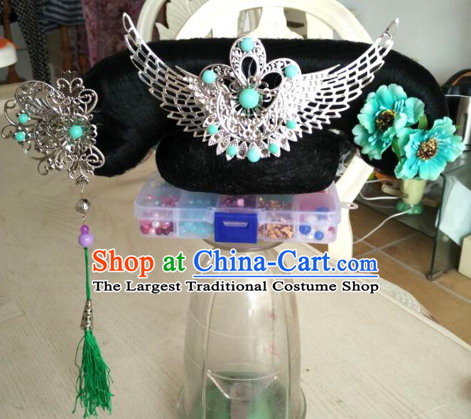 Chinese Qing Dynasty Palace Lady Wigs and Hair Accessories Ancient Manchu Princess Hairpieces