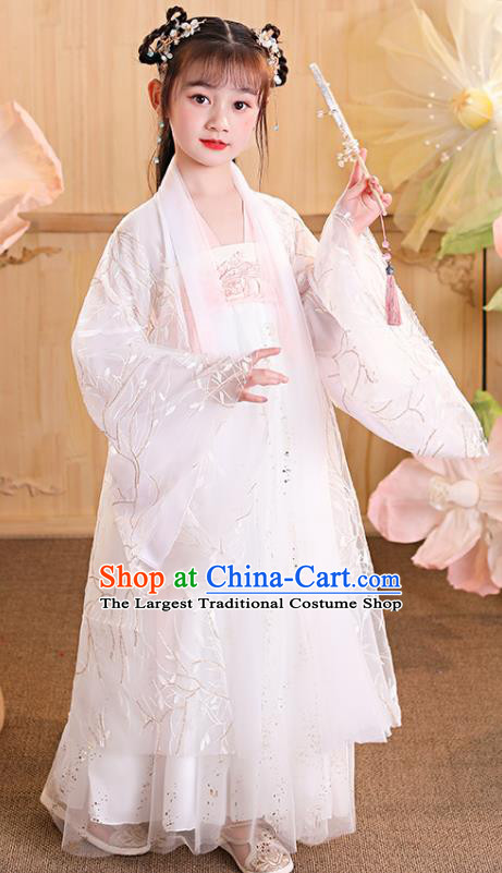 China Traditional Tang Dynasty Kid Clothing Children Dance White Hanfu Dress Ancient Girls Fairy Fashion Costumes