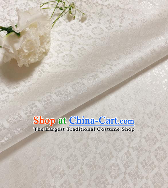 China Traditional Hanfu Dress Silk Fabric Song Dynasty White Brocade Tang Suit Damask Classical Rhombus Pattern Satin Tapestry