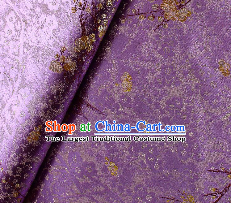 China Traditional Hanfu Silk Fabric Jacquard Purple Brocade Tang Suit Damask Classical Plum Blossom Pattern Satin Tapestry