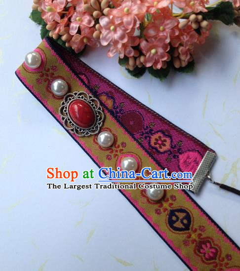 Chinese Traditional Hanfu Forehead Accessories Ancient Elderly Woman Embroidered Hair Band Ming Dynasty Dowager Countess Headwrap