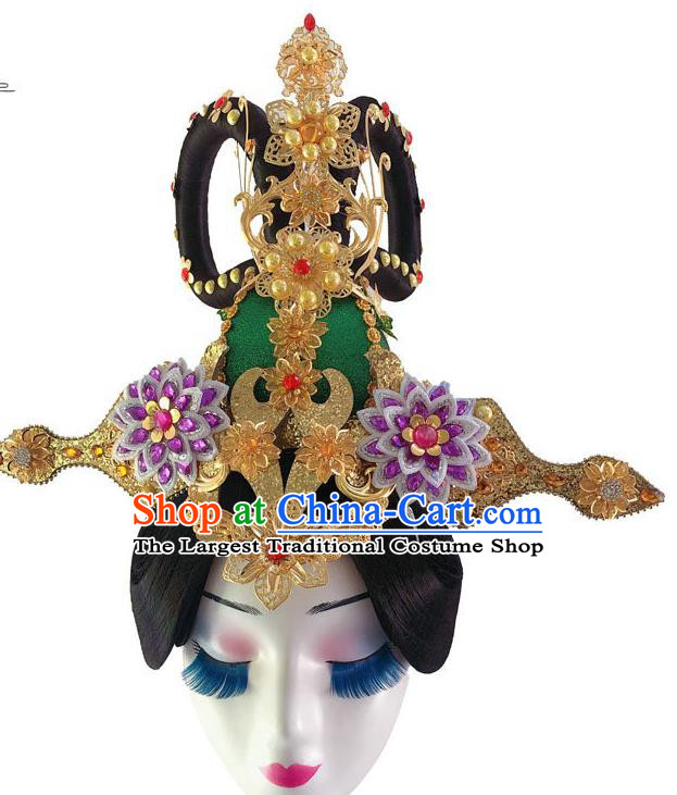 Chinese Traditional Woman Stage Performance Headdress Classical Dance Wigs Chignon Tang Dynasty Court Dance Headpieces