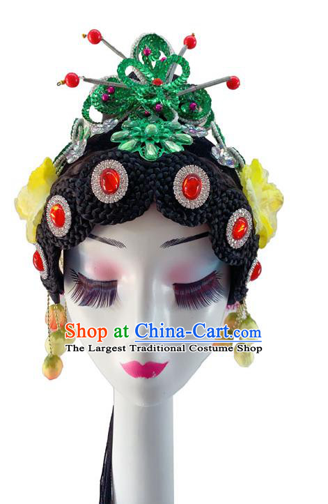 Chinese Woman Opera Performance Headdress Classical Dance Wigs and Hair Accessories Peking Opera Hua Tan Hairpieces