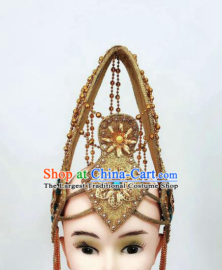 Professional Opening Dance Hair Accessories Yellow Hair Crown Indian Dance Headdress Belly Dance Headpiece