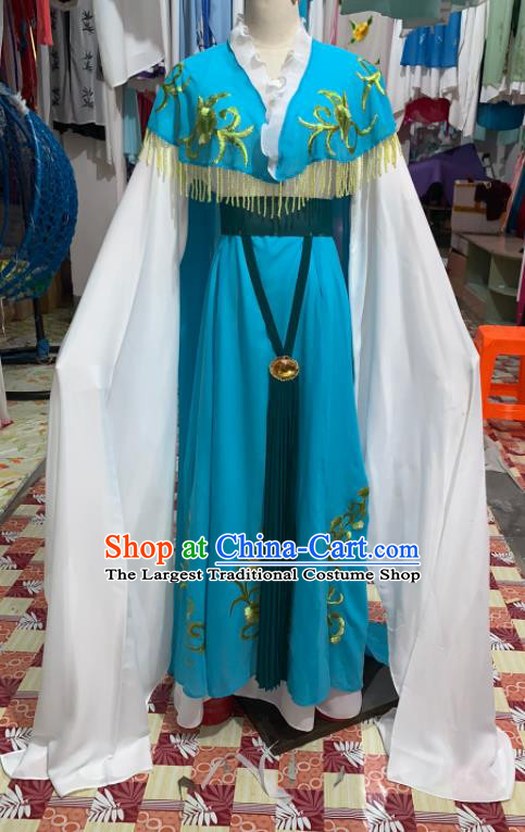 China Shaoxing Opera Fairy Blue Dress Apparels Beijing Opera Actress Clothing Ancient Noble Lady Garment Costumes