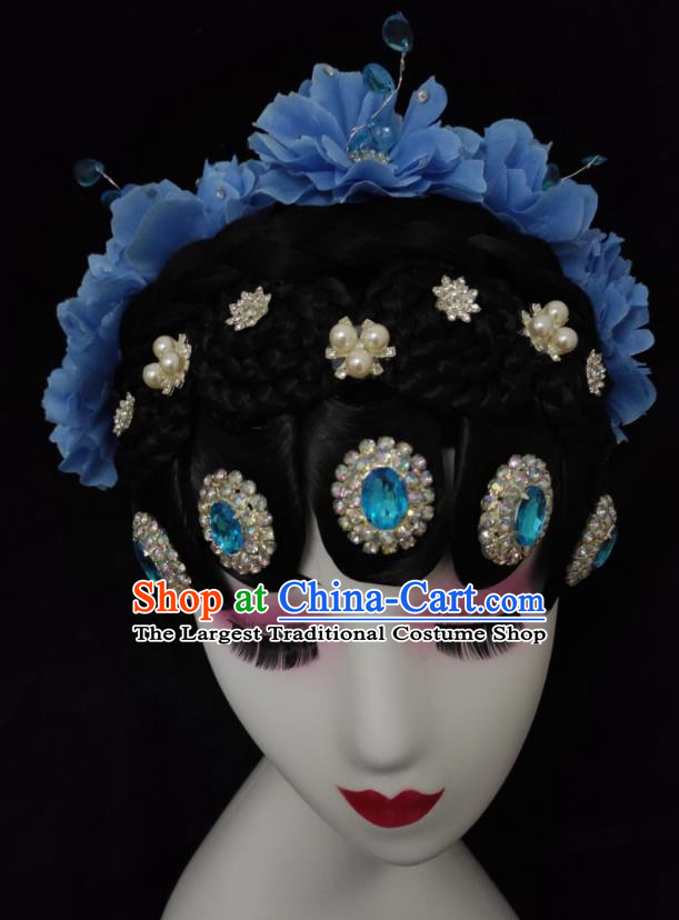 Chinese Woman Opera Dance Hair Accessories Stage Performance Hairpieces Classical Dance Headdress Court Dance Wigs Chignon