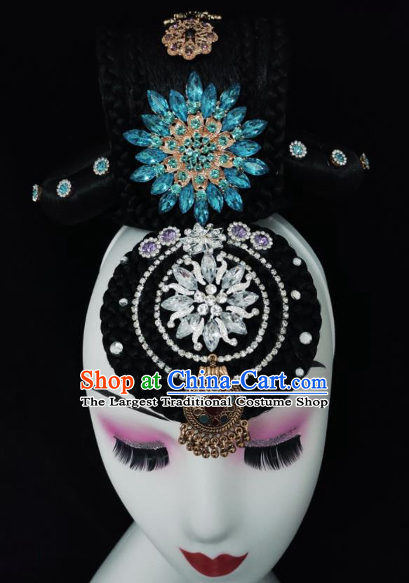 Chinese Court Dance Wigs Chignon Woman Fairy Dance Hair Accessories Stage Performance Hairpieces Classical Dance Headdress