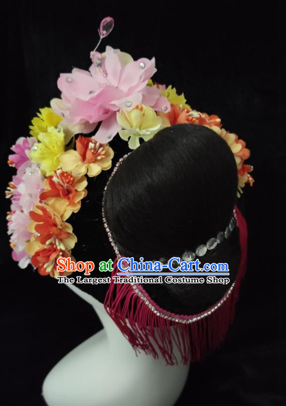 Chinese Stage Performance Hairpieces Classical Dance Headdress Opera Dance Wigs Chignon Woman Group Dance Hair Accessories