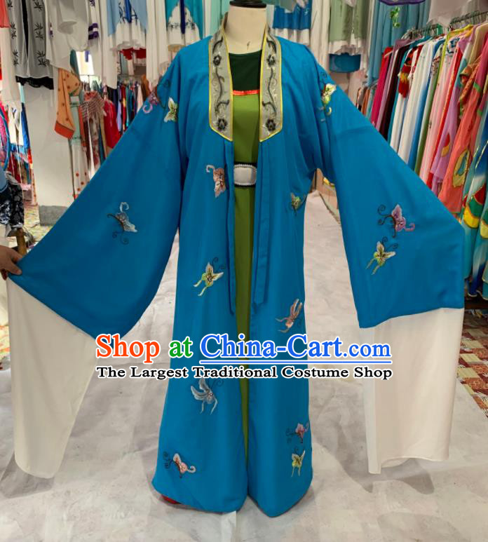 China Beijing Opera Xiaosheng Embroidered Blue Cape Traditional Opera Scholar Clothing Shaoxing Opera Young Male Garment Costumes