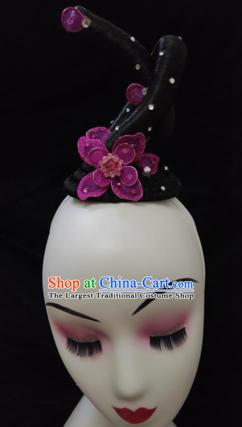 Chinese Classical Dance Headdress Umbrella Dance Wigs Chignon Woman Group Dance Hair Accessories Stage Performance Hairpieces