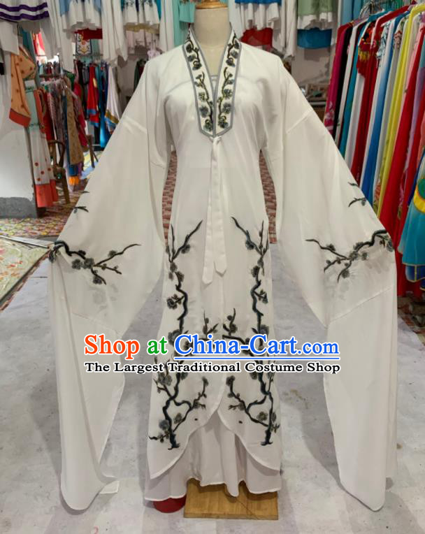 China Ancient Palace Princess Garment Costumes Huangmei Opera Actress White Dress Outfits Peking Opera Diva Clothing