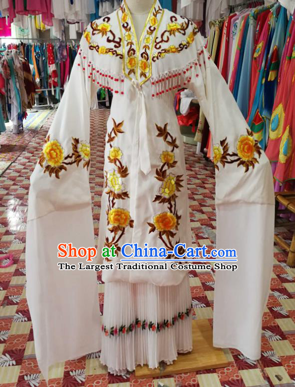 China Shaoxing Opera Diva White Dress Outfits Traditional Peking Opera Hua Tan Clothing Ancient Palace Lady Garment Costumes