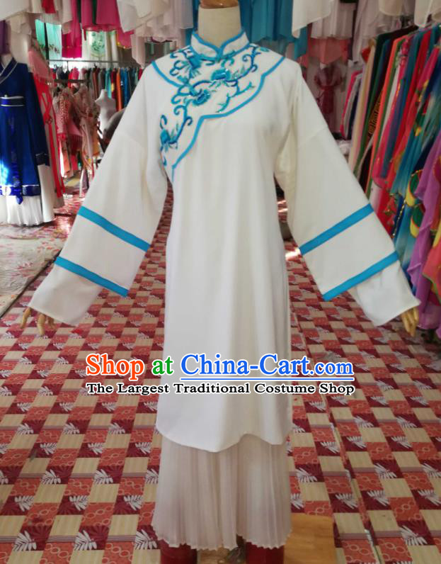 China Shaoxing Opera Distressed Woman White Dress Outfits Traditional Peking Opera Actress Clothing Ancient Young Mistress Garment Costumes
