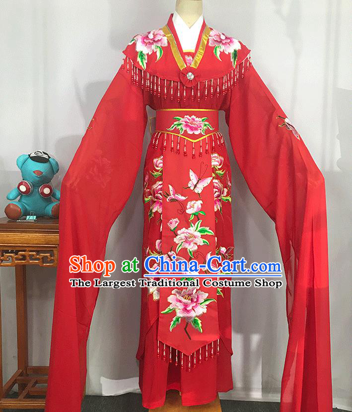 China Ancient Palace Princess Garment Costume Huangmei Opera Imperial Consort Red Dress Outfits Traditional Peking Opera Actress Clothing