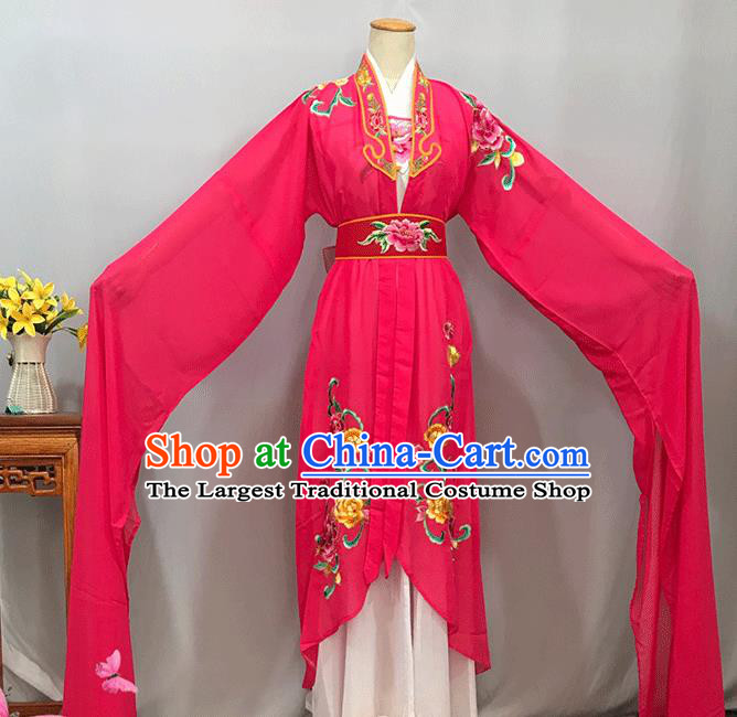 China Peking Opera Hua Tan Rosy Water Sleeve Dress Outfits Ancient Fairy Garment Costumes Traditional Yueju Opera Princess Clothing