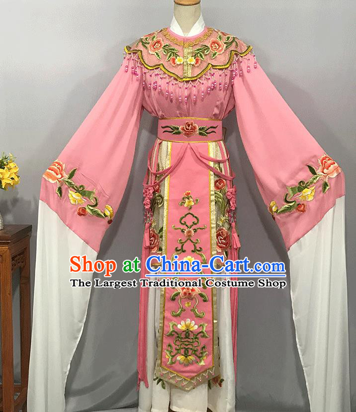 China Ancient Empress Garment Costumes Traditional Shaoxing Opera Actress Clothing Peking Opera Hua Tan Pink Dress Outfits