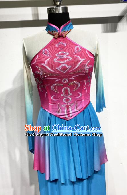 Chinese Women Group Performance Garments Folk Dance Outfits Fan Dance Costumes Yangko Dance Clothing