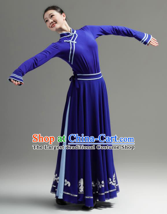 Chinese Mongol Nationality Clothing Ethnic Folk Dance Costume Woman Performance Garments Mongolian Minority Royalblue Dress Outfits