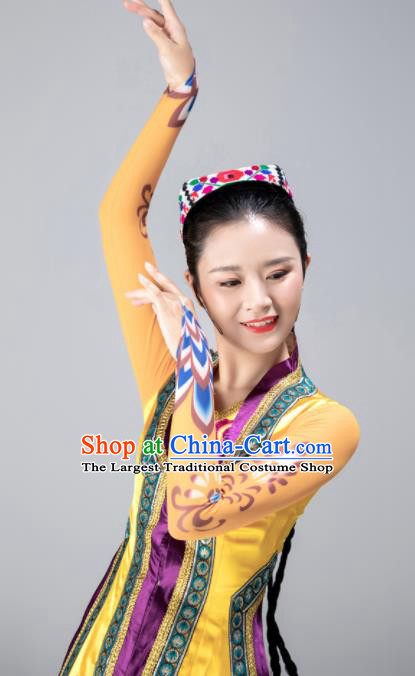 Chinese Uighur Minority Woman Dress Ethnic Dance Outfits Uyghur Nationality Folk Dance Clothing Xinjiang Performance Garments