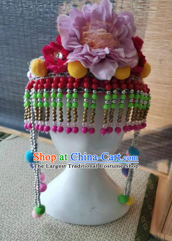 Chinese Lisu Ethnic Folk Dance Hat Pumi Nationality Children Headwear Nujiang Lisor Minority Girl Headdress