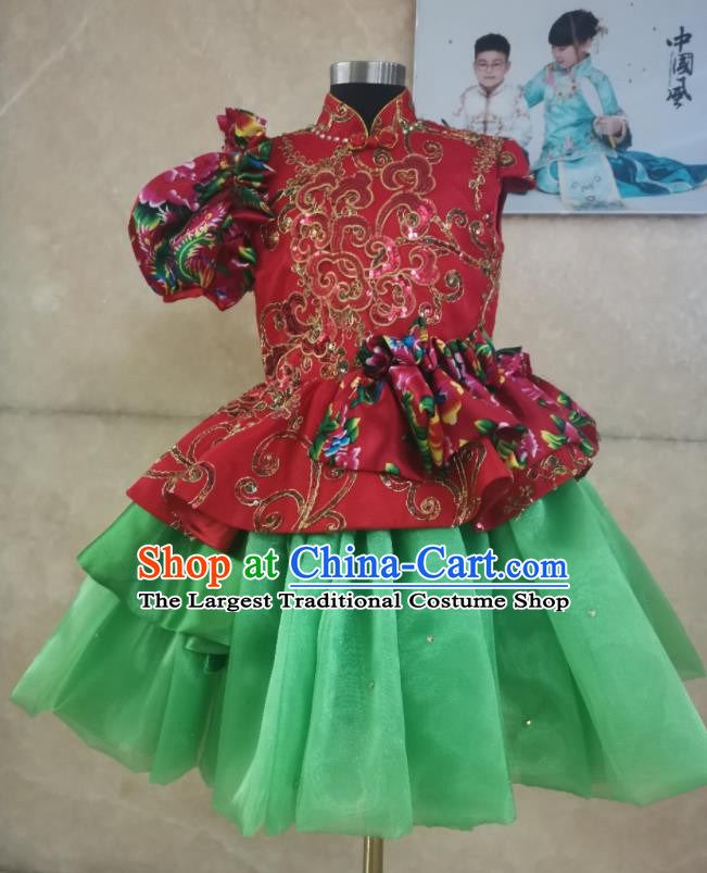 China Folk Dance Uniforms Drum Dance Costume Girl Yangko Dance Clothing Children Stage Performance Dress