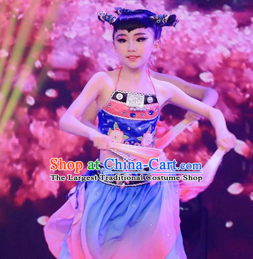 China Kids Folk Dance Clothing Children Stage Performance Pink Suits Fan Dance Yangko Costumes