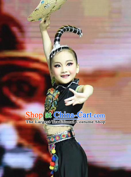 China Fan Dance Yangko Costumes Kids Folk Dance Clothing Children Stage Performance Black Suits