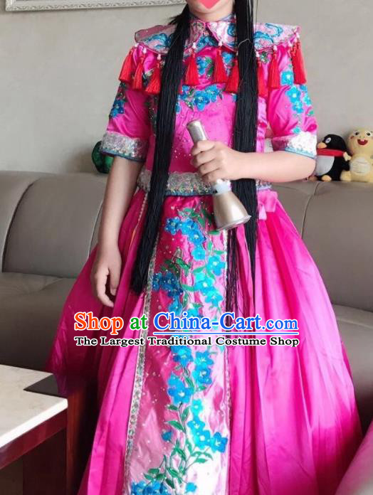 China Girl Dance Clothing Children Stage Performance Rosy Dress Classical Dance Uniforms Opera Dance Costume