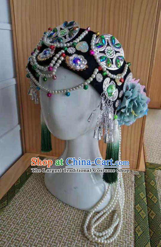 Chinese Yunnan Ethnic Folk Dance Hat Pumi Nationality Children Headwear Naxi Minority Girl Headdress