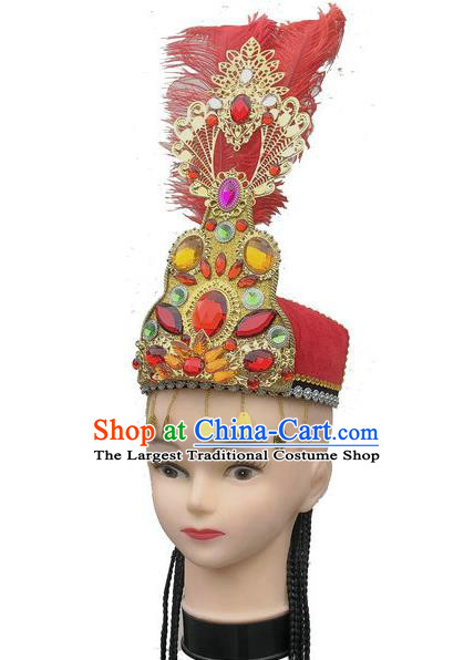 China Uyghur Nationality Folk Dance Headdress Xinjiang Minority Dance Headwear Uighur Ethnic Performance Red Hat