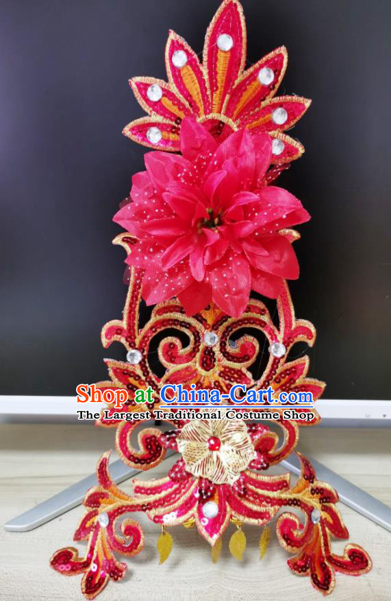 Chinese Woman Group Dance Hair Accessories Stage Performance Red Peony Headpiece Modern Dance Headwear Opening Dance Hair Crown