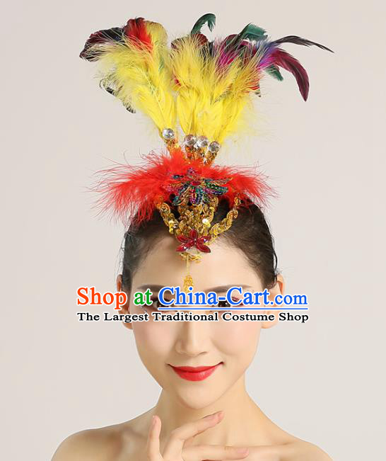 Chinese Folk Dance Headwear Yangko Dance Feather Hair Crown Woman Group Dance Hair Accessories Stage Performance Headpiece