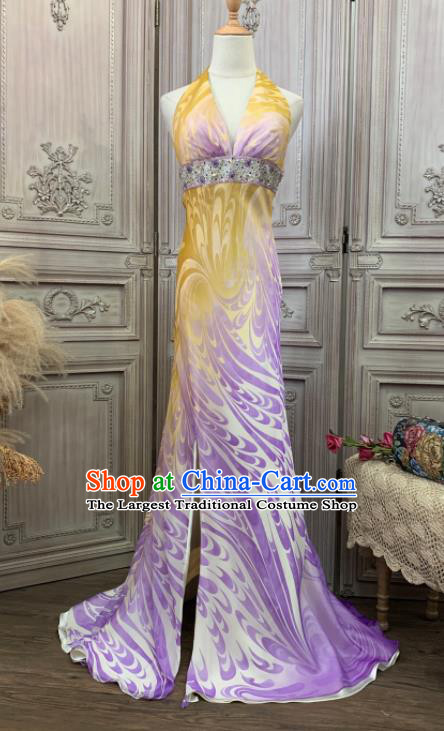 Top Lilac Chiffon Full Dress Ballroom Dance Clothing European Party Vintage Garment Costume Annual Meeting Formal Attire