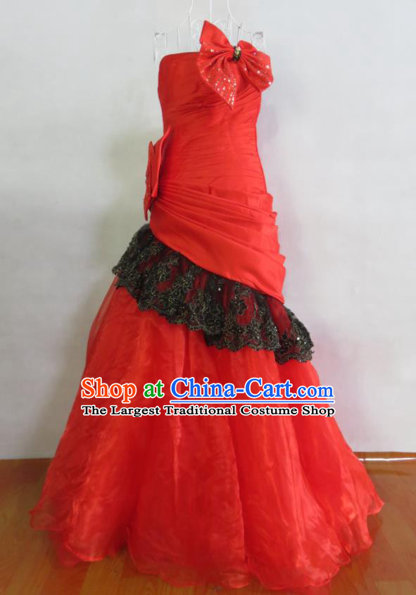 Custom Red Veil Wedding Dress Modern Dance Fashion Costume Bride Fishtail Full Dress Photography Clothing