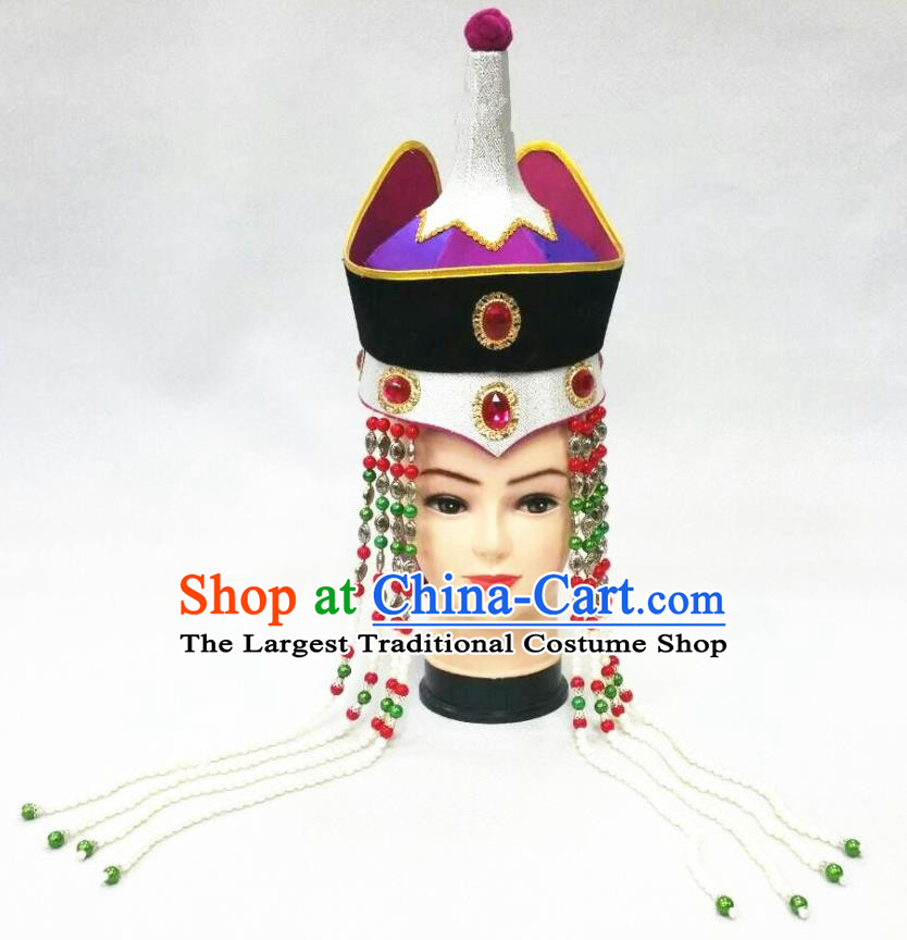 Chinese Ethnic Bride Headdress Mongol Nationality Performance Hat Mongolian Minority Noble Woman Hair Accessories